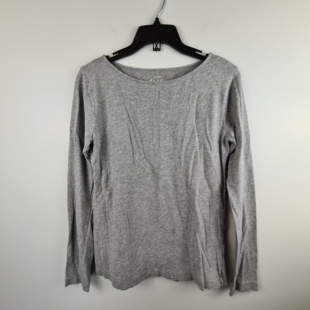 J.Crew Artist Tee Womens Medium Gray Long Sleeve Boat Neck 100% Cotton‎ Shirt